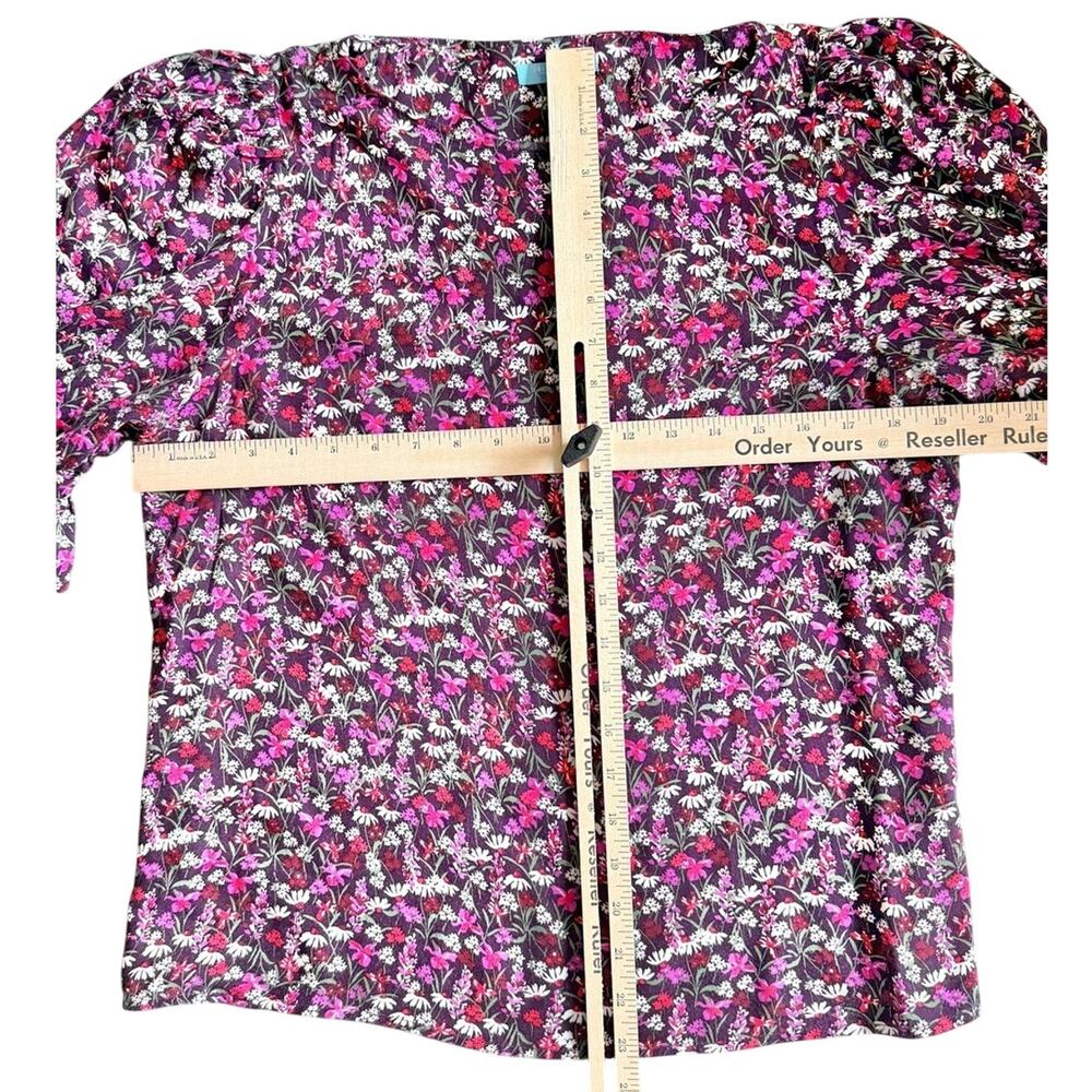 Draper James Maroon Pink White Daisy Floral Puff Sleeve Blouse Ruffle Cuff Sz S - Picture 8 of 8